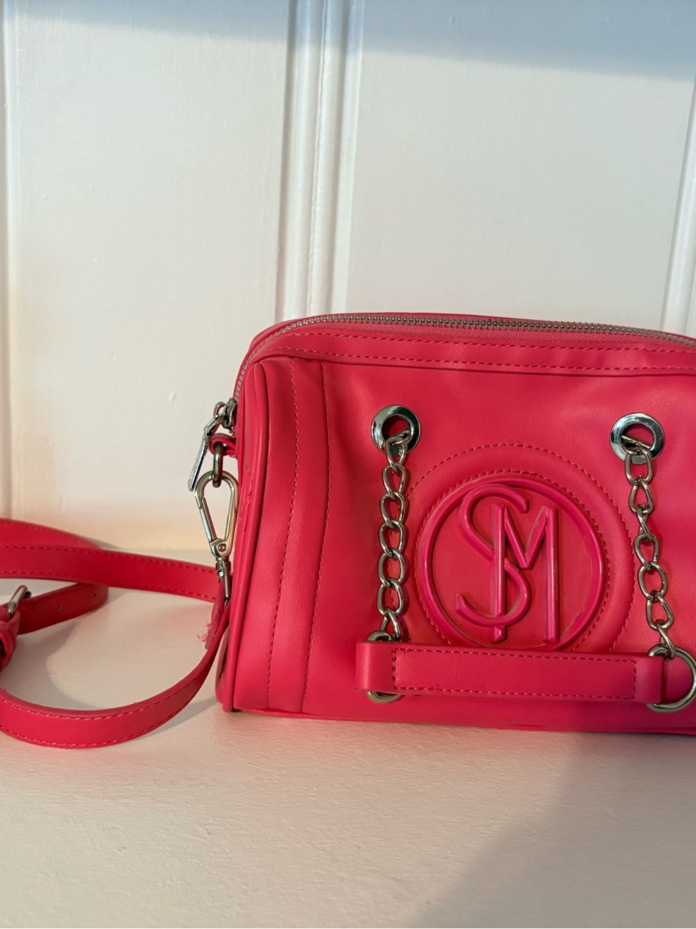 Steve Madden Vibrant Hot Pink Satchel with Silver Chain Detail